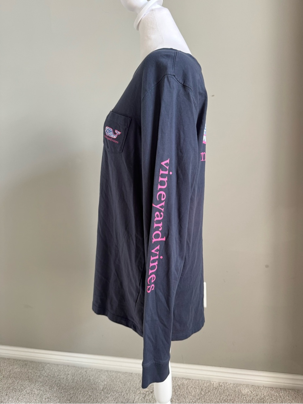 Vineyard Vines Charcoal Long Sleeve Tee with Pink & Blue Whale - Picture 3 of 8